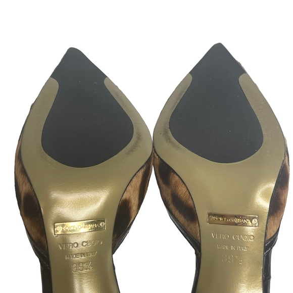 Dolce & Gabbana D&G ☻ Leopard Print Pony Hair Ankle Strap Pointy Toe Heels ☻ 9M - Picture 14 of 16
